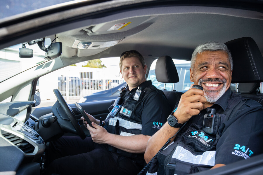 Security guards smiling